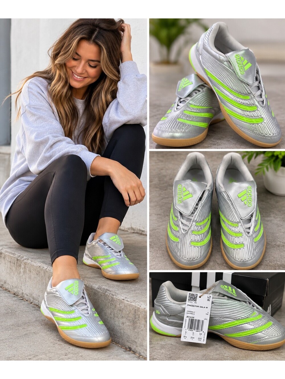 Adidas Predator Sala size 6.5w W silver and neon green indoor soccer shoes